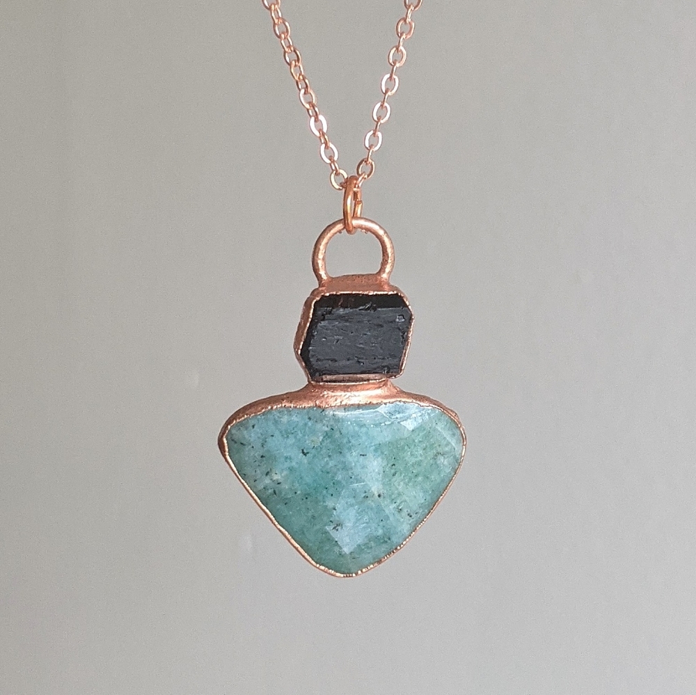 Turquoise and Black Tourmaline Copper Necklace